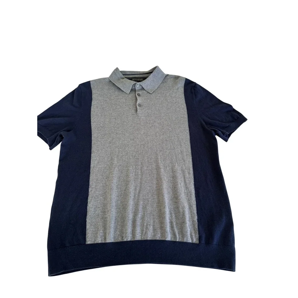 Banana Republic L Cotton Cashmere Polo Sweater Navy Gray Colorblock Preppy